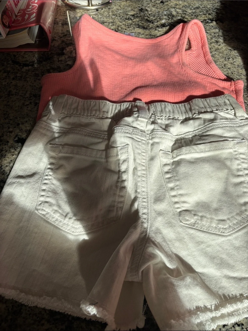 Justice Pink Tank Top and Ivory Shorts Matching Set
